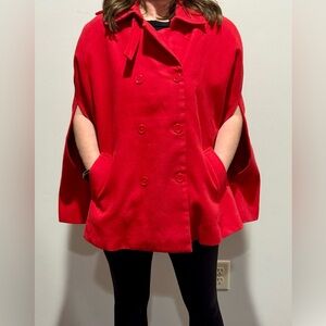 Aura Red Cape Jacket with Flowing Silhouette